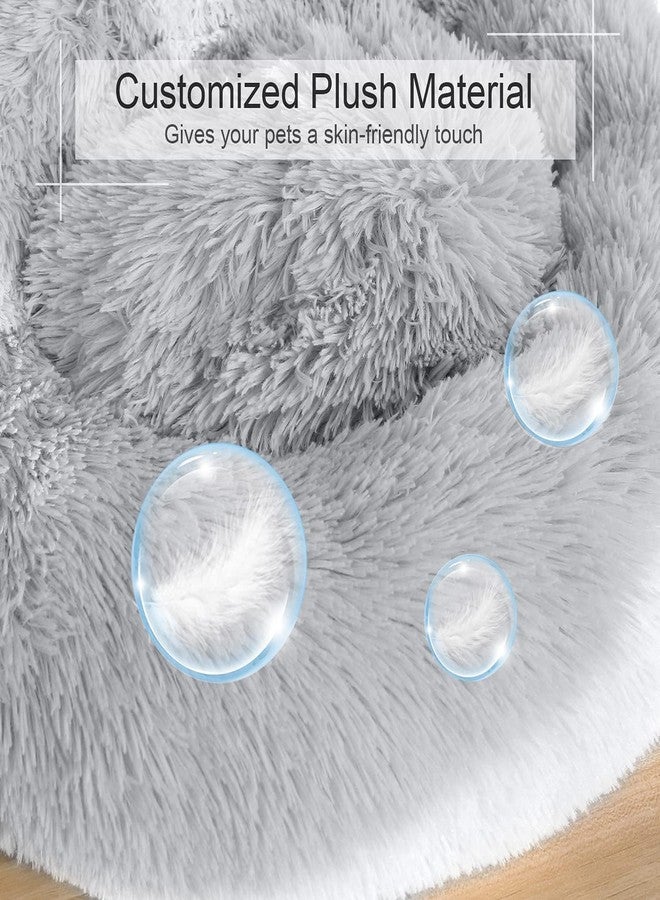 PAWSOME Dog Bed, Cat Calming Bed, Faux Fur Pillow Pet Donut Cuddler Round Plush Bed for Large Medium Small Dogs and Cats (Light Grey, S) - Image 2
